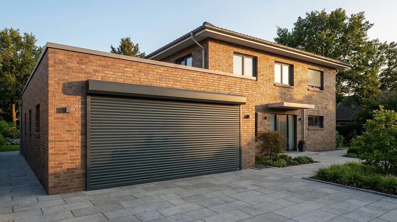 Rolltor an Klinker-Haus